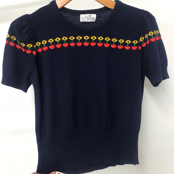 Vintage Tops - 1970s navy blue top